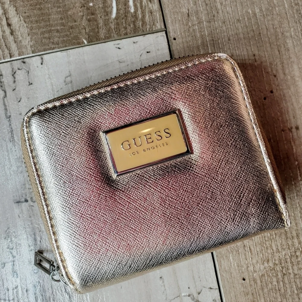 GUESS Los Angeles Abree Small Zip-Around Metallic Rose Gold Wallet NWOT